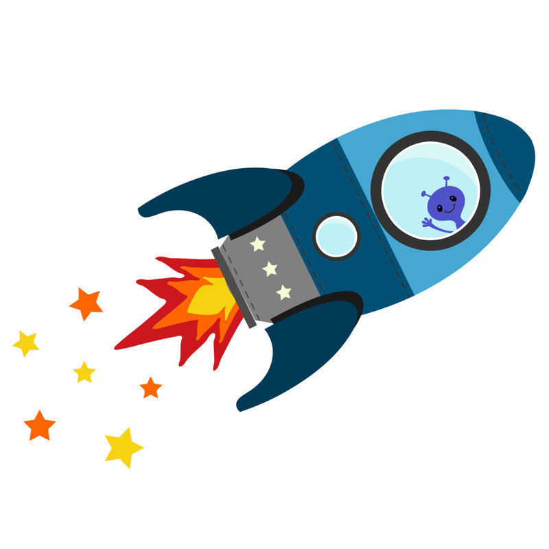 Flying Rocket Wall Stickers, 37cm H x 57cm W, Blue