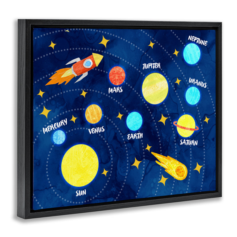 Cadre flottant Rocket Across Solar System, design par Daphne Polselli, H 17 po x l 21 po, Cadre flottant noir de jais