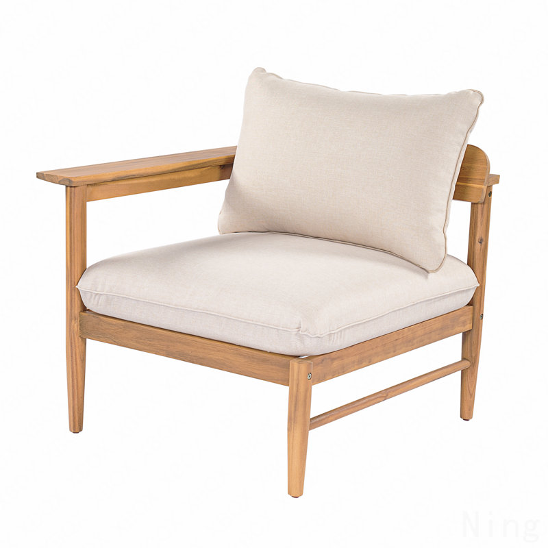 Canapé d'extérieur avec accoudoirs gauche en bois d'acacia, finition teck clair avec coussin beige