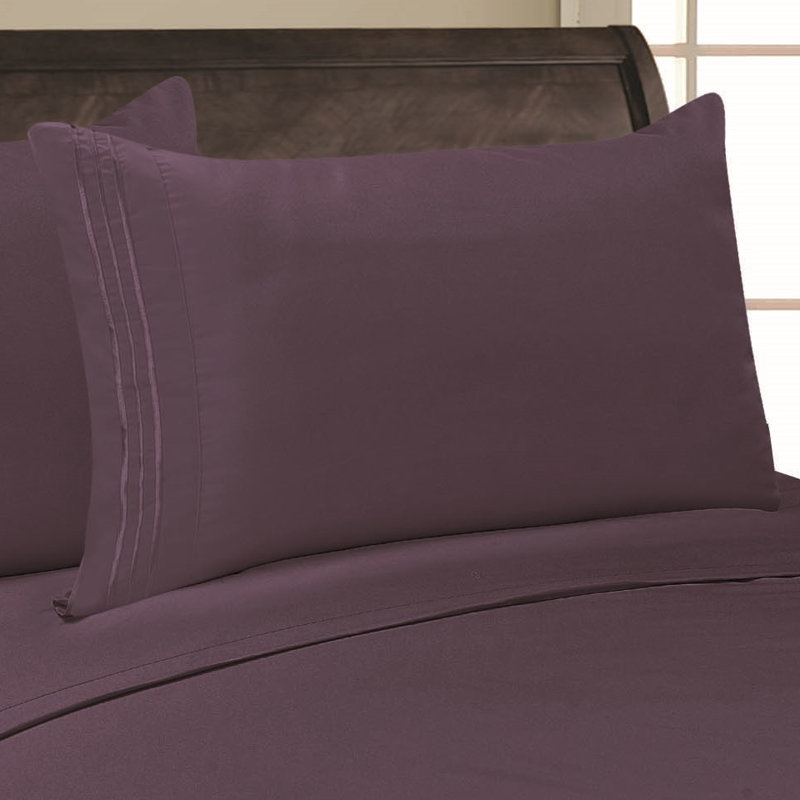  Embossed Stripe Brushed Microfiber Pillowcase Set, Purple, King Pillowcase