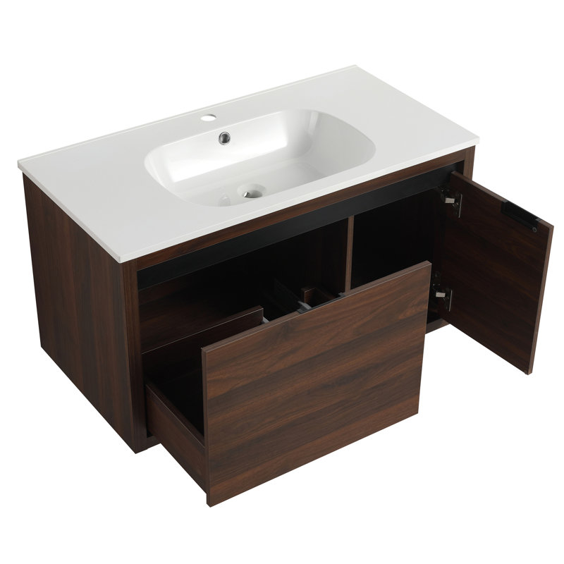 Meuble-lavabo 36 po avec lavabo en gel, Noyer de Californie
