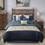Édredon bleu marine 7 pièces - brodé, 2 taies décoratives, 3 coussins, jupe de lit, option fer à repasser, design élégant, facile à laver et