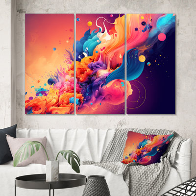 Vibrant Color Explosion I - 3 pièces, reproduction sur toile tendue