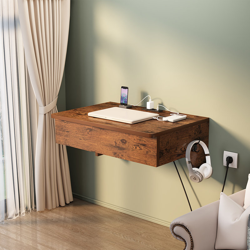 Bureau de chargement mural, petite table de rangement murale pour les petites pièces, Brun