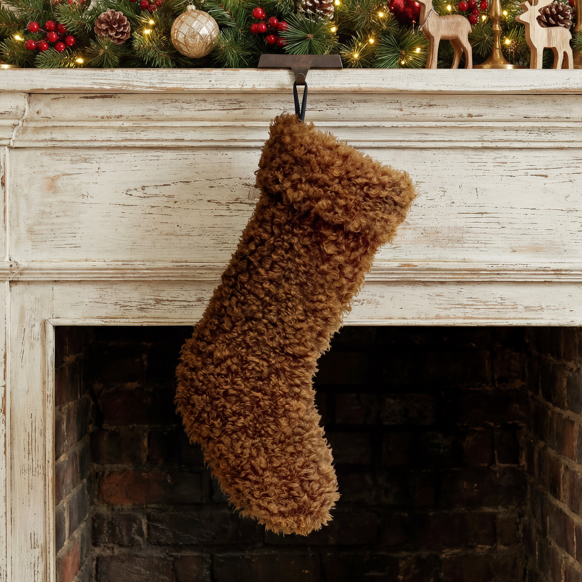 Sherpa Fabric Stocking, Brown