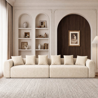 Modern Deep Seat Sofa Soft Chenille Upholstered U-Shaped with Pillows,Sectional Sofa/Loveseat