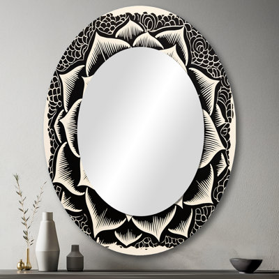 Minimal succulent en noir et blanc II - grand miroir mural ovale sur métal
