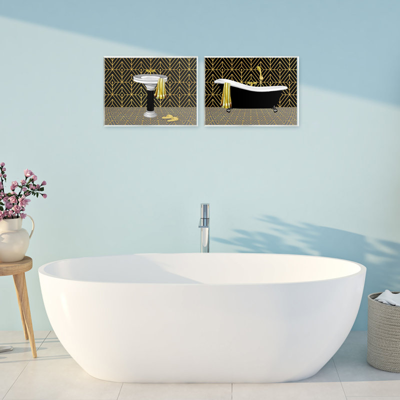 Geometric Patterned Bathroom Views 2pc Wall Plaque Set, design by Conrad Knutsen