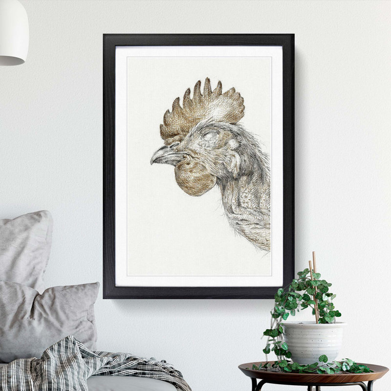 Head of a Chicken by Jean Bernard - Picture Frame Drawing Print, 36cm H x 27cm W x 2cm D, Black Framed