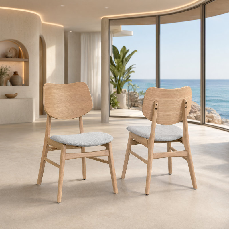 Upholstered Solid Wood Dining Chair, Tan