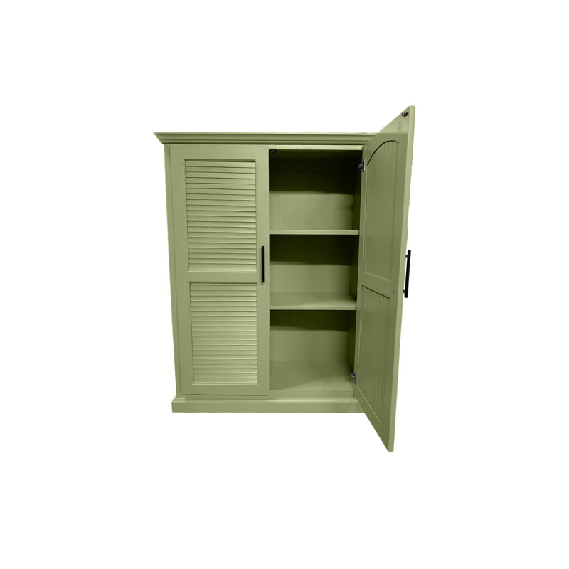 Shutter Style Solid Wood kitchen Pantry Cabinet, Summer Sage