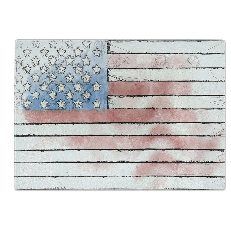Tempered Glass Painted American Flag Chopping Board, 28.5 cm W x 20 cm L