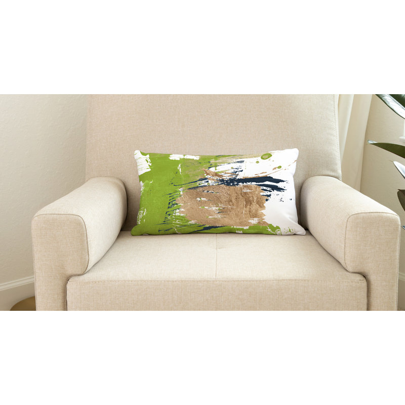 Coussin lombaire intérieur / extérieur abstrait Sarian, Chertreuse / or / blanc