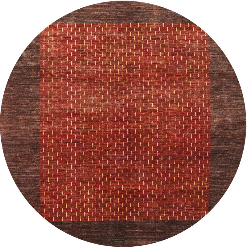 Rouge abstrait/Tapis décoratif brun, Rond 3 pi