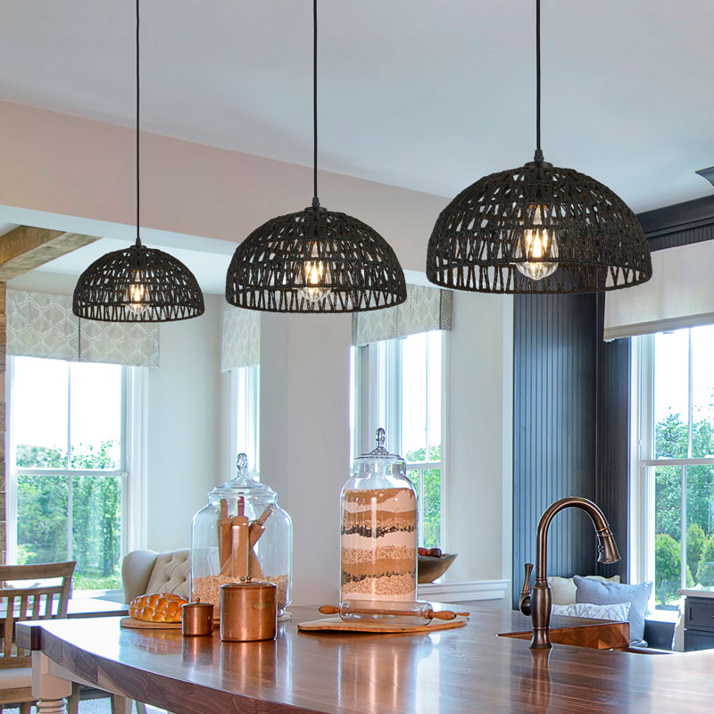 Luminaire suspendu moderne en corde noir avec interrupteur pour îlot de cuisine