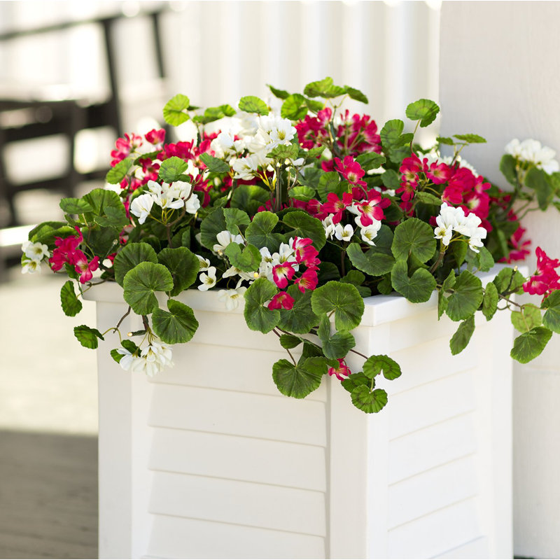 Bourre pour urne / pot de faux géranium blanc et rouge
