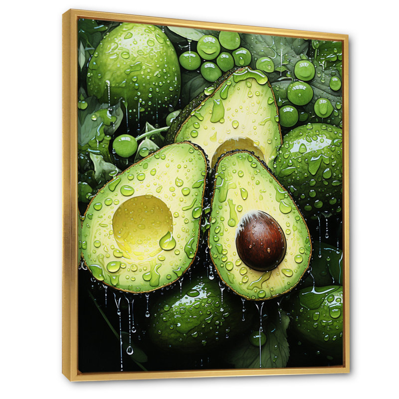 «Fruit Lush Avocado Pointillism», reproduction sur toile flottante, Encadrement doré, H 32 po x l 24 po x P 1 po