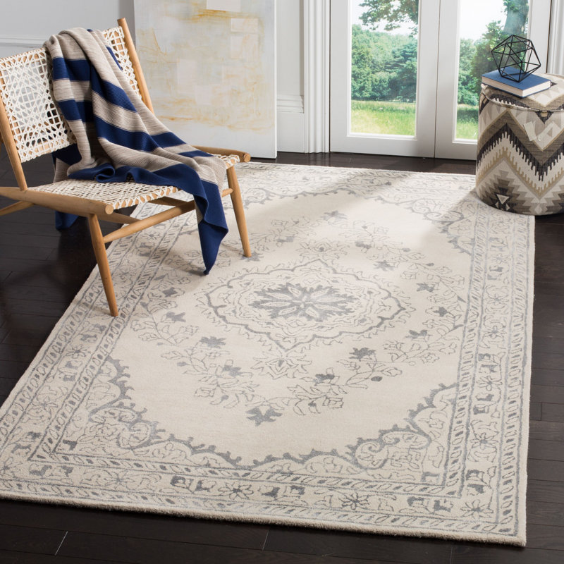 Tapis oriental gris en viscose / laine touffeté à la main Jonathan, Rectangle 5 pi x 8 pi