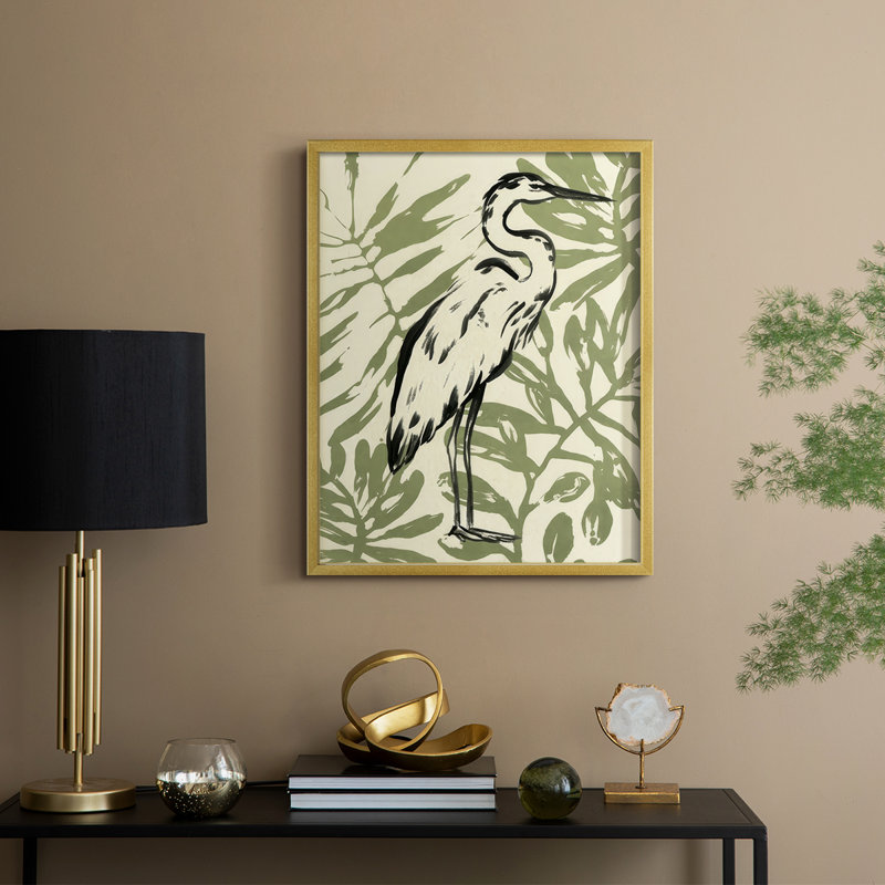 Retro Parlor Heron I, reproduction encadrée - bois massif, H 30 po x l 24 po, Doré