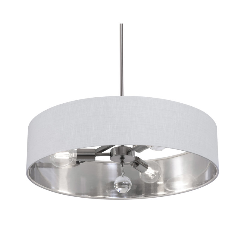 Luminaire suspendu simple à 3 lumières Woodvale, Blanc / argent, Nickel satiné