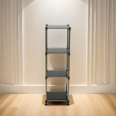 Korean Black 4-Tier Heavy Duty Stainless Steel Storage Shelving Unit, 100Lbs/Shelf (49"H X 14.9"W X 13.7"D) For Indoor/Outdoor Organization , Modular Rack,  Extremely Durabl