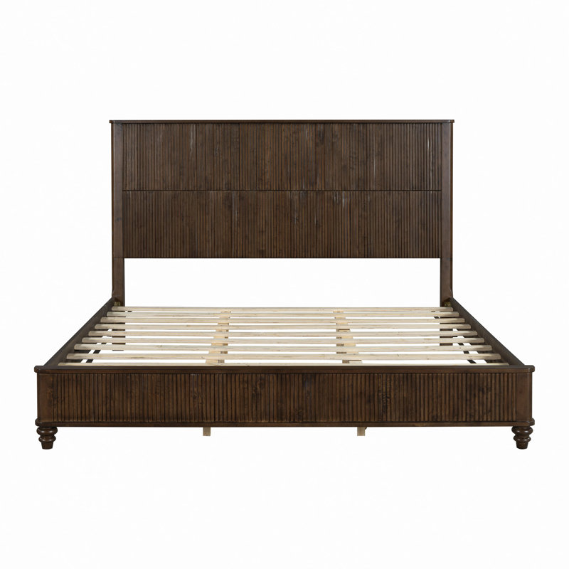 Cadre de lit en bois massif, cadre de lit plateforme avec tête de lit, grand lit en bois, aucun sommier nécessaire, Noyer