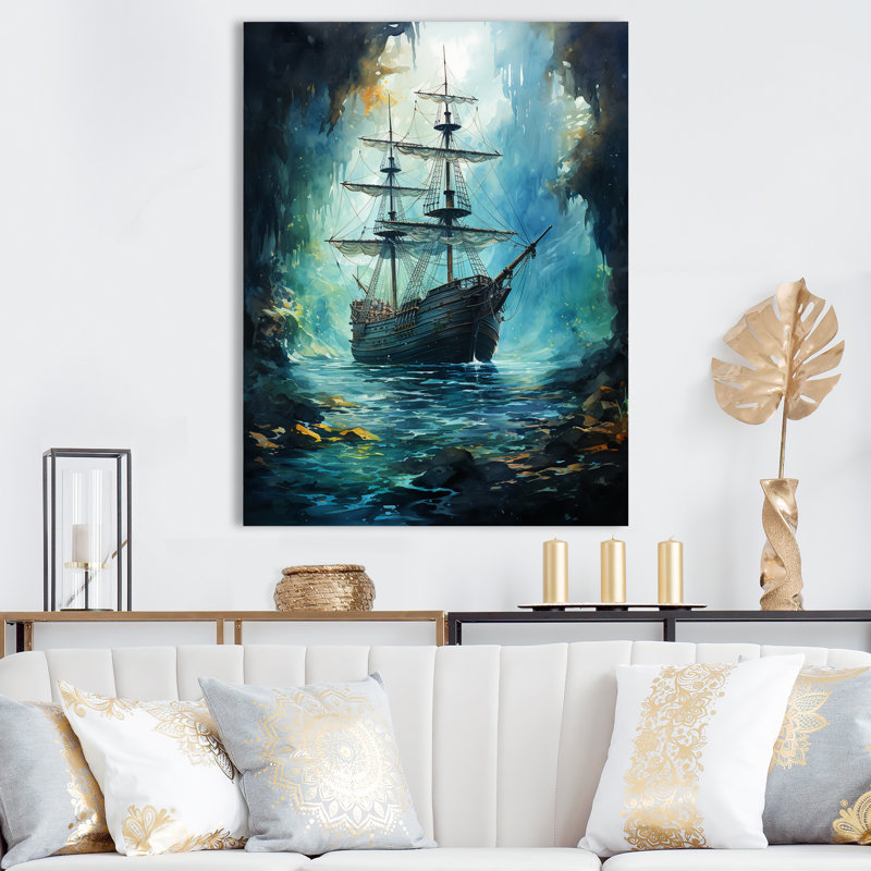 Sirènes chantant un bateau pirate - décoration murale nautique et plage, H 20 po x l 12 po x P 1 po, Toile tendue
