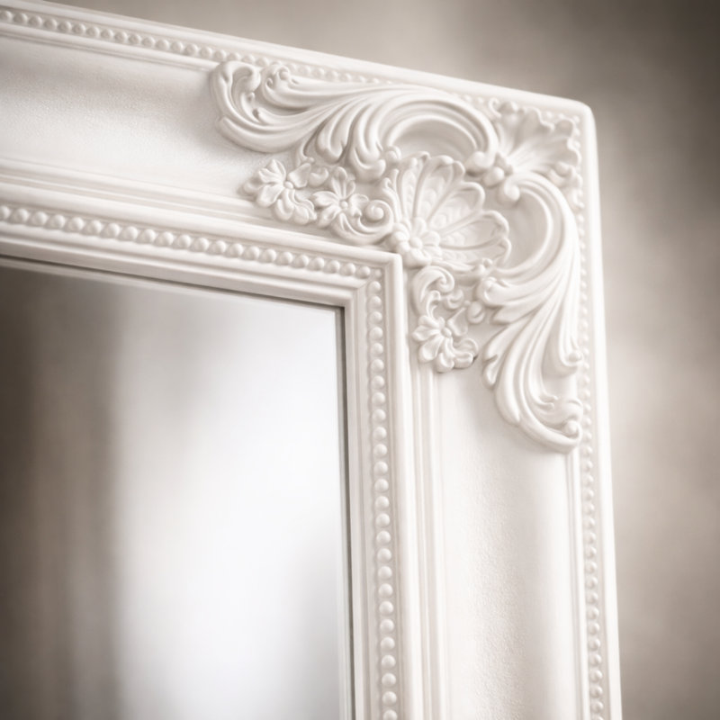 Solid Wood Rectangle Wall Mirror, White