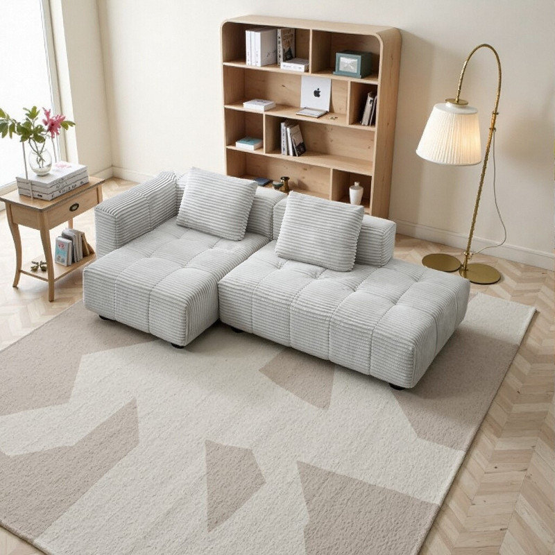 Canapé modulaire en L 107,5 po avec méridienne compressée en L avec méridienne, sans assemblage requis, Gris chenille