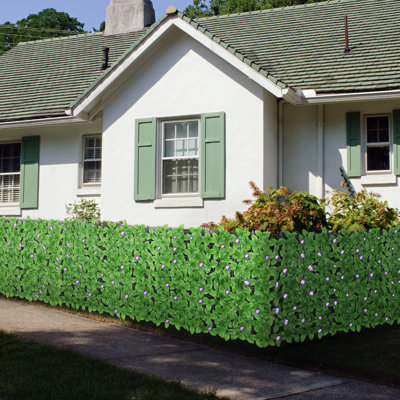 Clôture d'intimité à 24 feuilles de thé artificiel avec fleurs de gloire matinale mauve, pare-haies de 42 po x 32 po pour jardin extérieur, cour et balcon