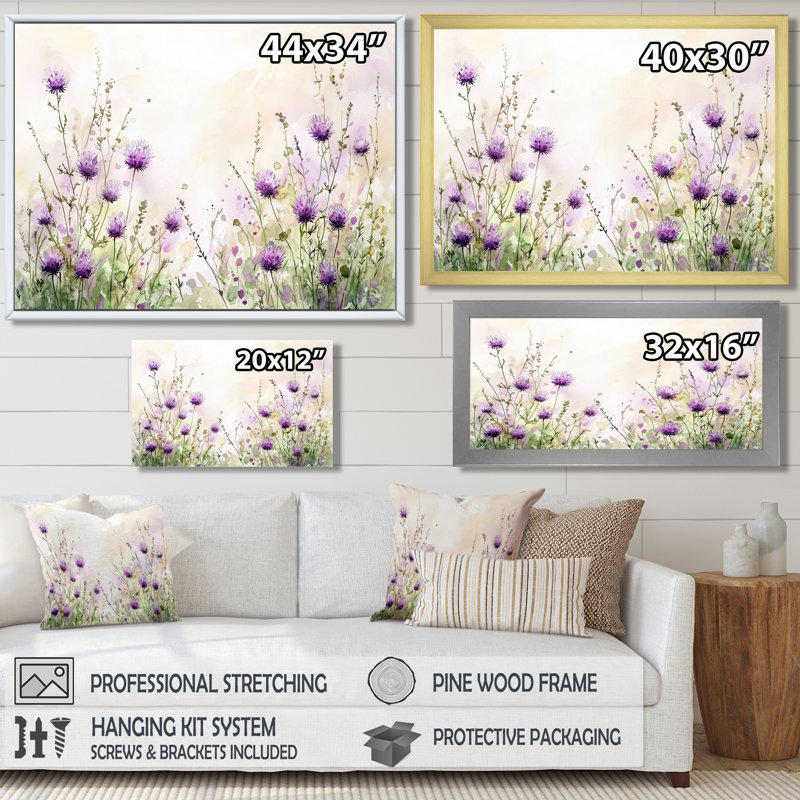 «Thistle Blooming In The Meadows III - Thistle», reproduction d'art murale, 16" H x 32" W, Floater Framed Print without Mat