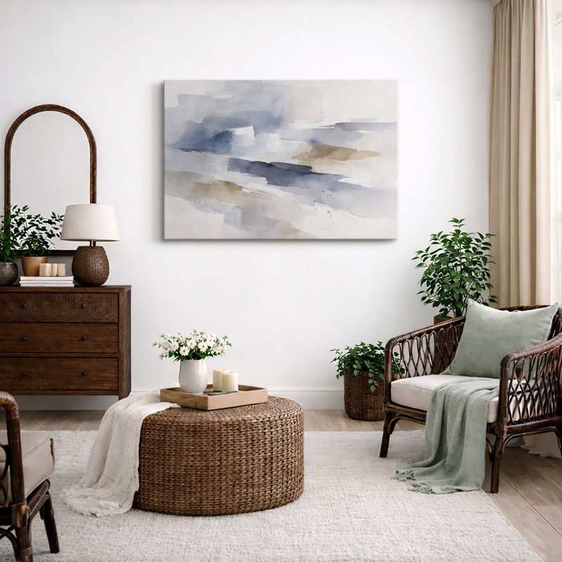 «Blue Gray Abstract Horizon», impression de chambre à coucher minimaliste, impression sur toile encadrée, Toile tendue