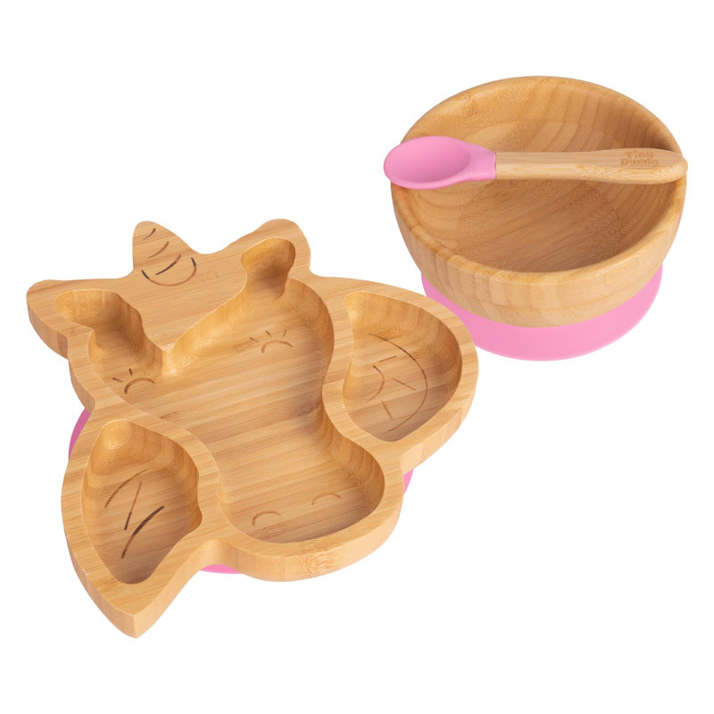 Tiny Dining - Children's Bamboo Suction Unicorn Dinner, Pink
