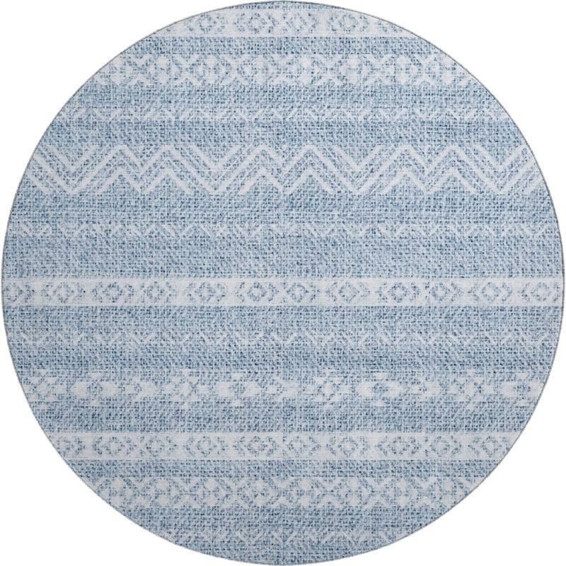 Premium Machine Washable Prisco Blue Rug, Round 8'