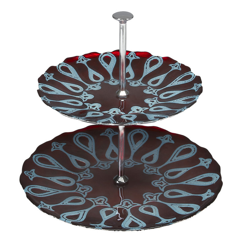 Larissa Glass Tiered Stand, Red/Blue
