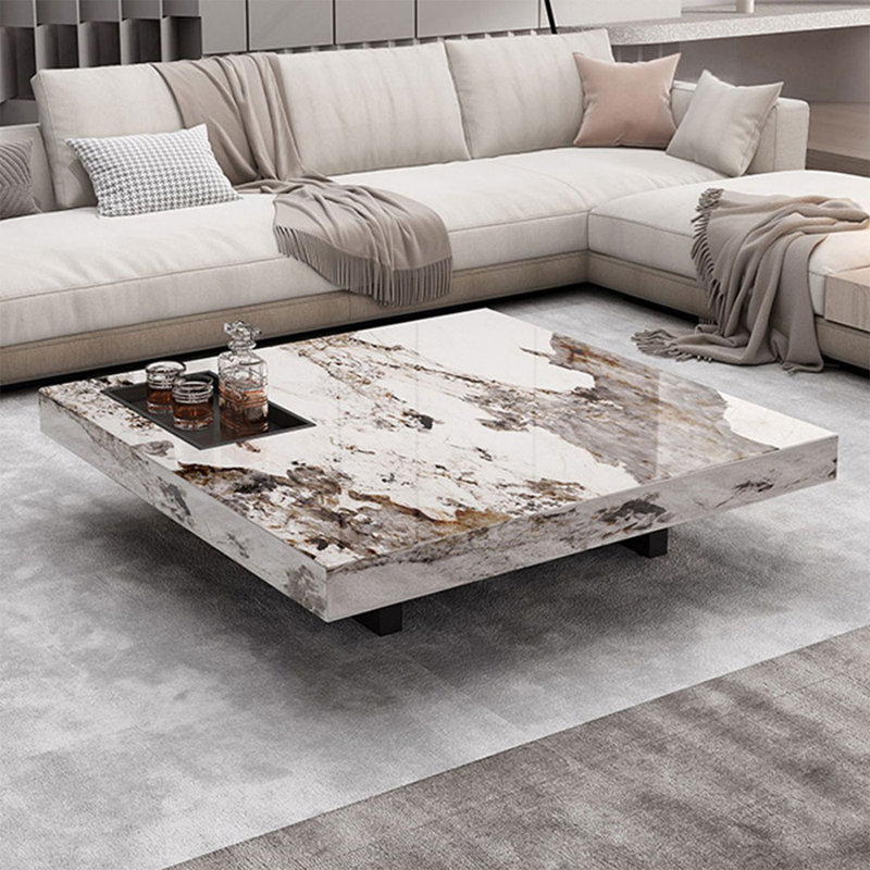 Table basse carrée en acier inoxydable, H 11,81 po x L 47,24 po x l 47,24 po