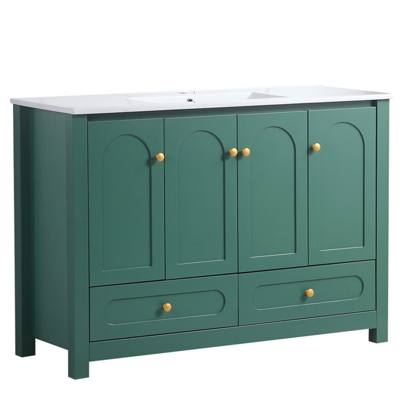Meuble-lavabo 48 po avec lavabo en céramique, 4 portes à fermeture douce et 2 tiroirs, Vert