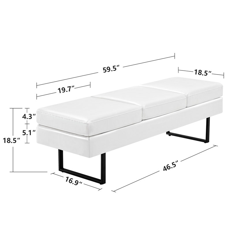 Carmeleta Faux Leather Office Bench, White
