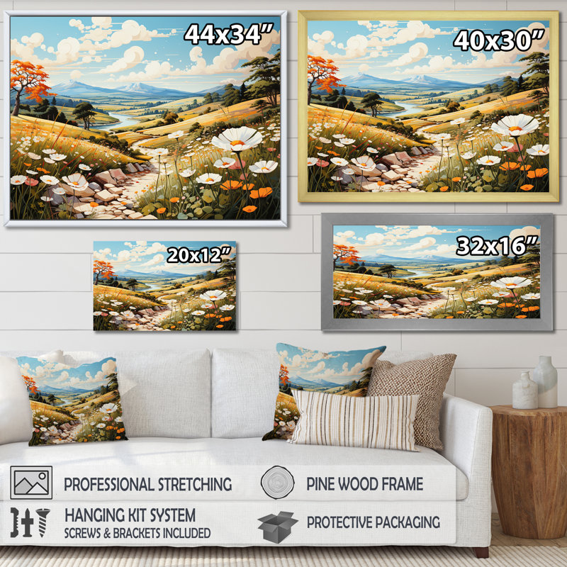 «Ephemeral Serenity Meadow», reproduction sur toile, Cadre flottant blanc, H 24 po x l 32 po