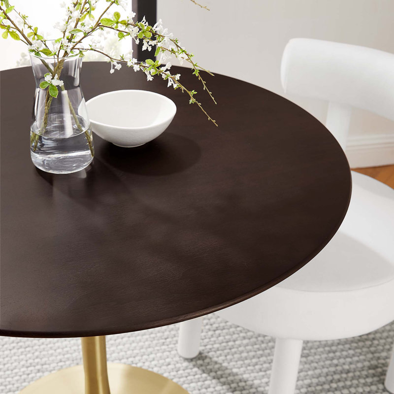 Modway Lippa Wood Dining Table, Cherry Walnut, Gold, 36" L x 36" W
