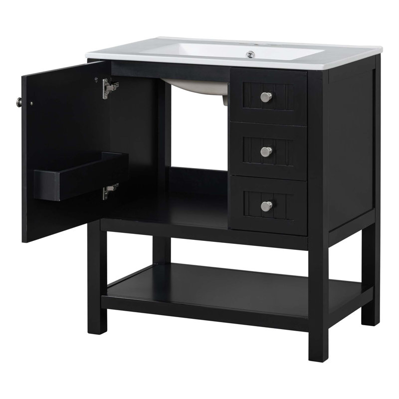 Meuble-lavabo de style transitionnel avec lavabo en céramique et porte à fermeture en douceur