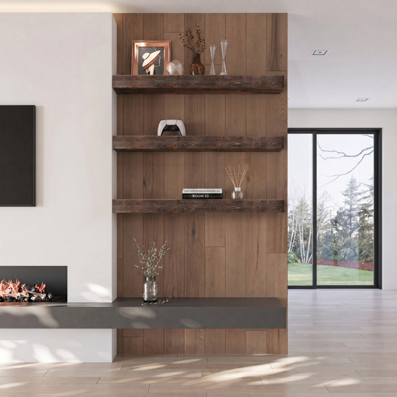 Solid Wood Fireplace Mantel, 60", Brushed Brown