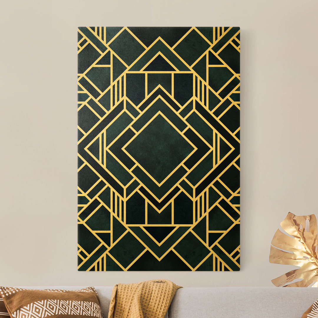 Leinwandbild Goldene Geoemetrie - Art Deco Blau von Elisabeth Fredriksson