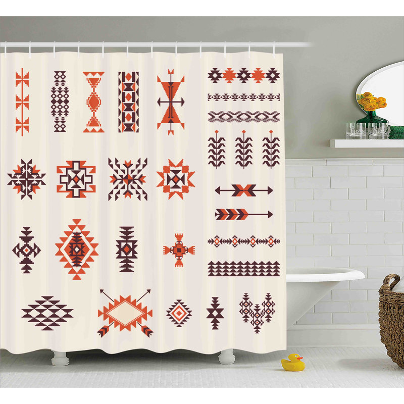 Ayla Geometric Shower Curtain with Hooks Included, 69" W x 75" L