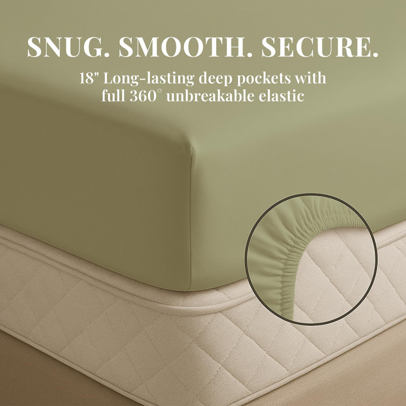 Premium Rayon From Bamboo Blend Sheet Set With Deep Pockets, Cooling and Breathable, Full Sheet Set with 4 Pillowcases, Sage