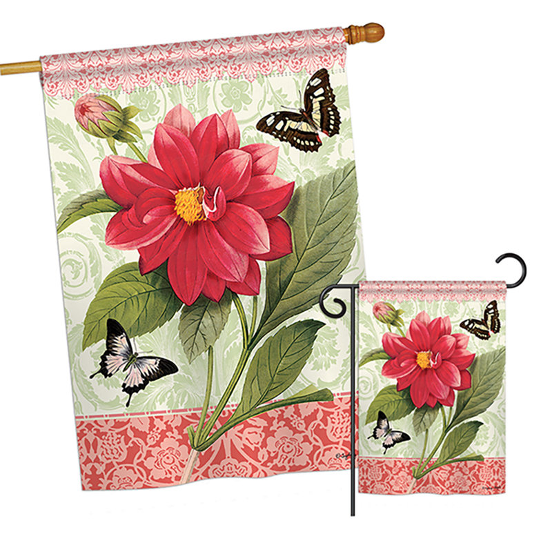 Ensemble de 2 drapeaux verticaux en polyester à imprimé floral Dahlia 2 pièces Equelle