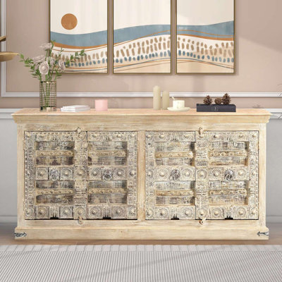 Hand Carved Antique Indian Door Solid Wood Credenza