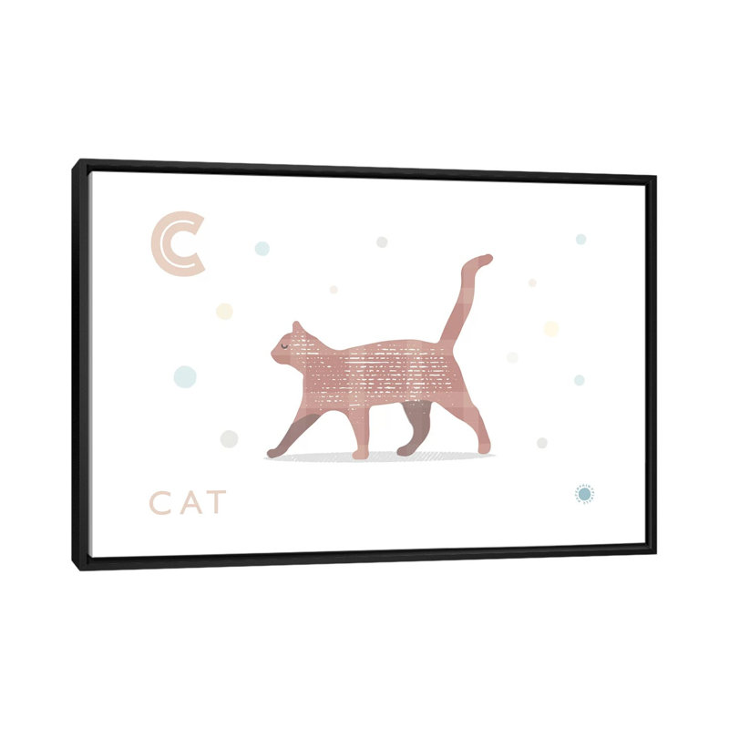 Chat - impression d'art graphique, H 40 po x l 60 po x 1,5 po, Pas de tapis, Toile avec cadre noir