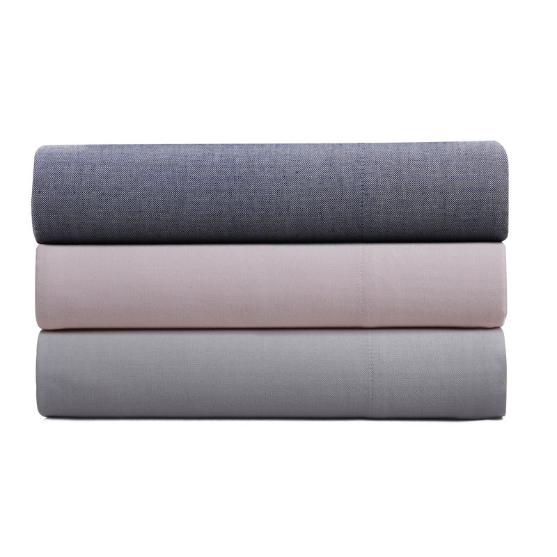 Ensemble de draps 4 pièces en sergé à chevrons Kathy Ireland, riche en coton (King ou Queen), Gris foncé, Très grand