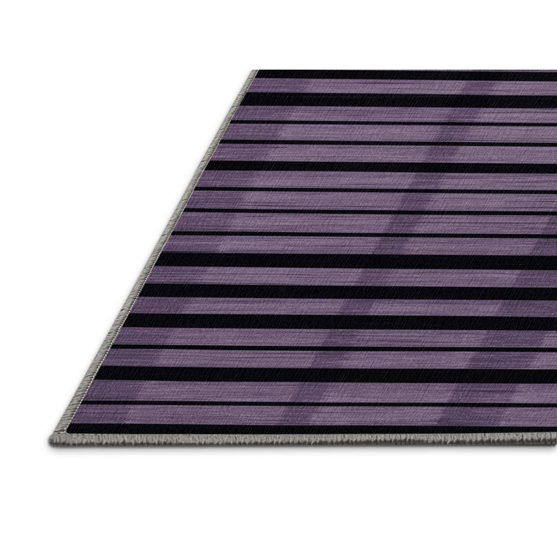Tapis mauve à rayures horizontales lavable à la machine, Carré 3 pi